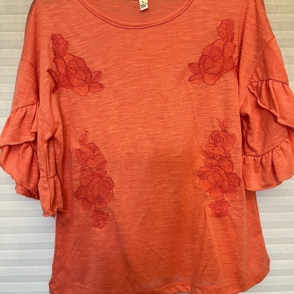 Speechless Girl’s Orange Embroidered Ruffle Sleeve Top Size Large Flowy Boho L